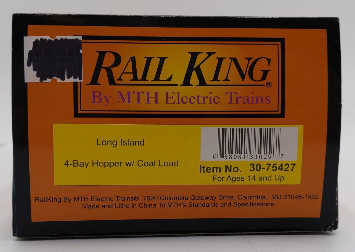 MTH 30-75427 O Gauge Long Island 4-Bay Hopper w/ Coal Load #4958 LN/Box