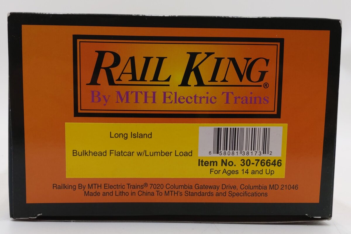 MTH 30-76646 O Long Island Bulkhead Flat Car w/ Lumber Load LN/Box