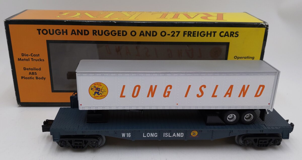 MTH 30-76656 O Gauge Long Island RailKing Flat Car with 40' Trailer LN/Box