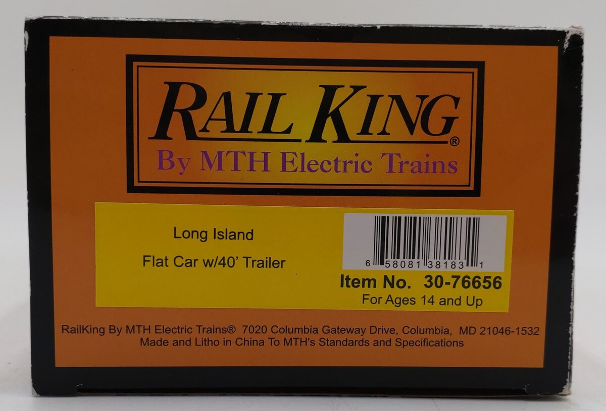 MTH 30-76656 O Gauge Long Island RailKing Flat Car with 40' Trailer LN/Box