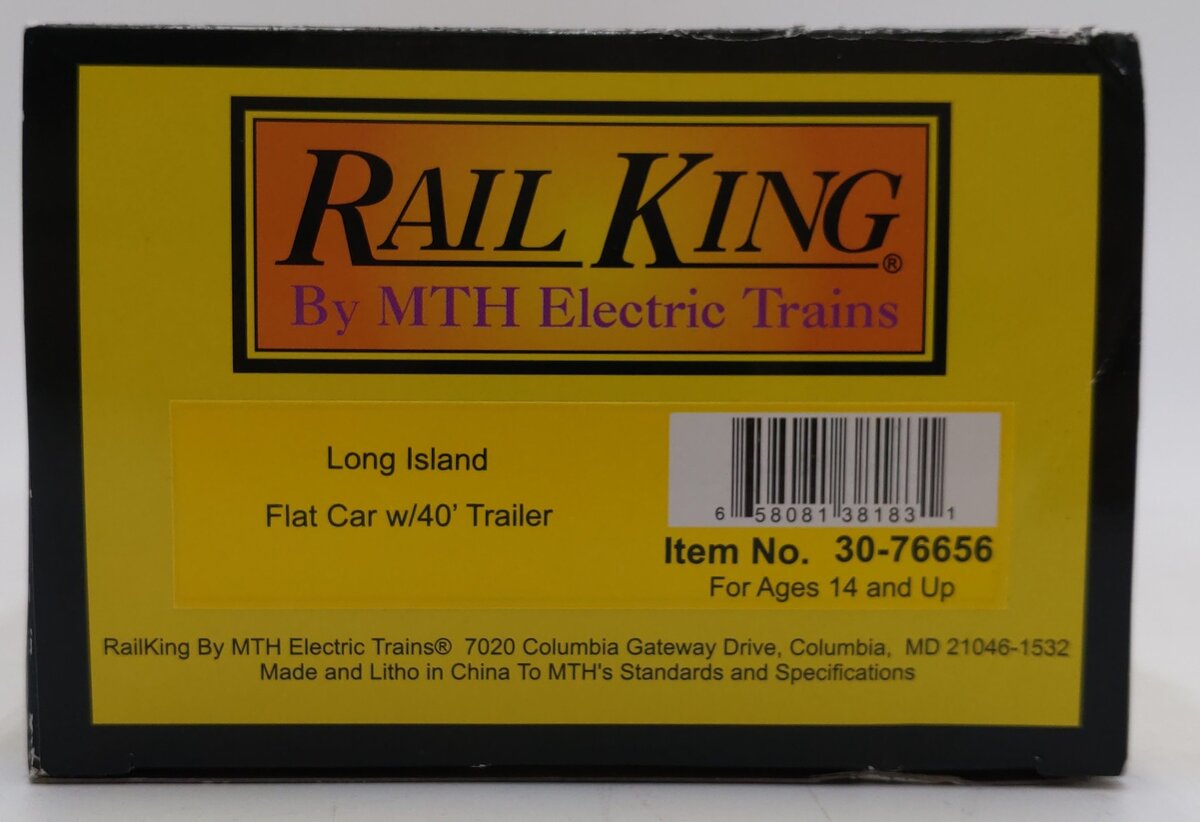 MTH 30-76656 O Gauge Long Island RailKing Flat Car with 40' Trailer LN/Box