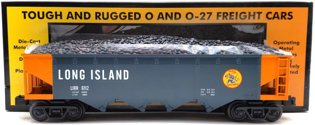 MTH 30-75691 O Gauge Long Island 4-Bay Hopper w/Coal Load #6112 LN/Box