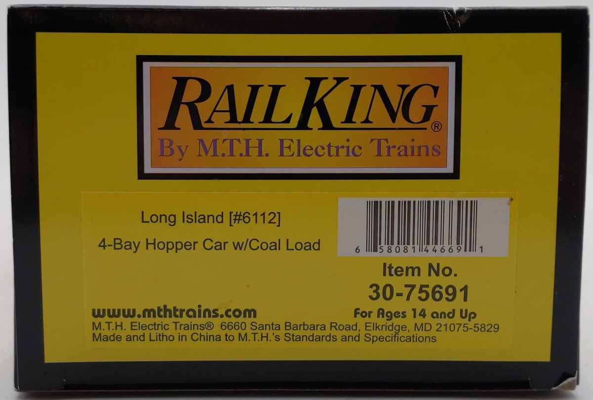 MTH 30-75691 O Gauge Long Island 4-Bay Hopper w/Coal Load #6112 LN/Box