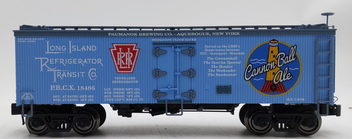 RMT 86111 O Gauge PBCX Cannon Ball Beer-Lirr 36FT Wood Side Reefer Car #18486 EX/Box
