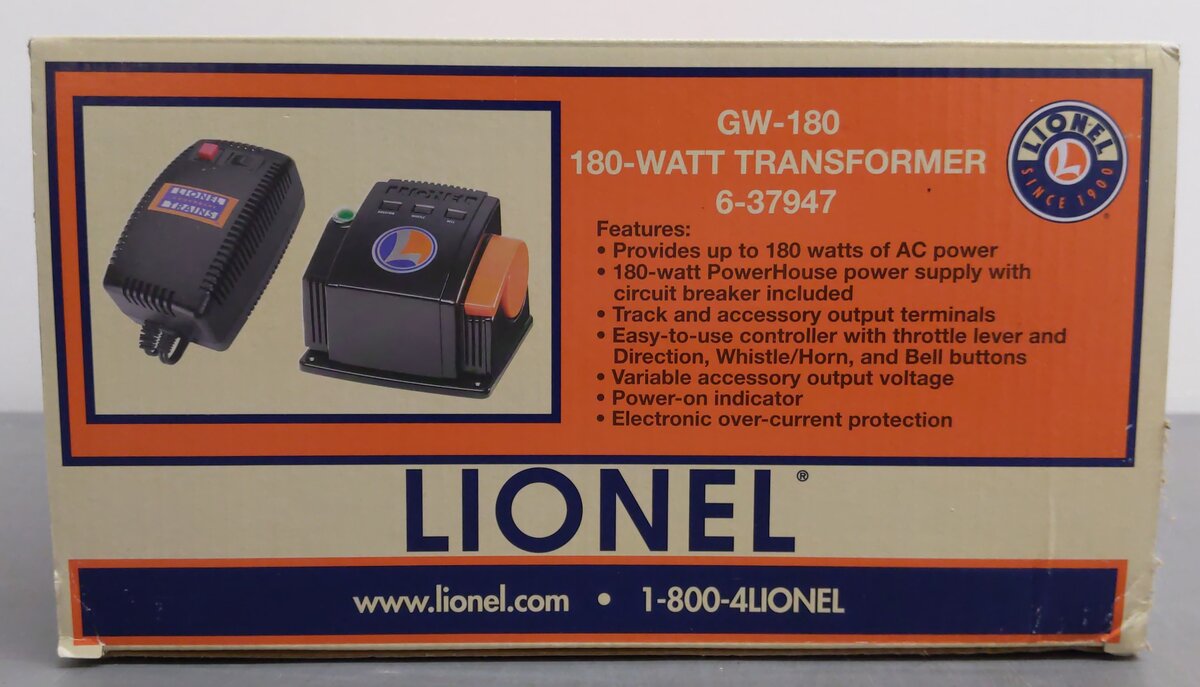 Lionel 6-37947 O Gauge GW-180 180 Watt Transformer EX/Box