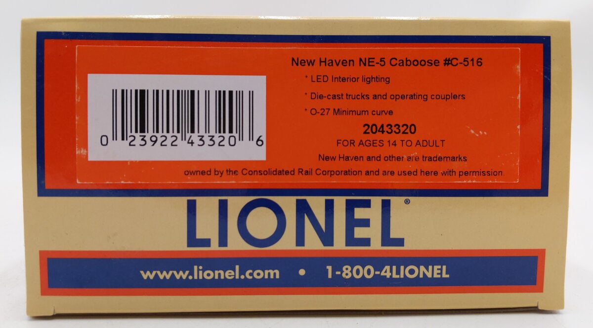 Lionel 2043320 O New Haven Standard NE-5 Caboose #C-516 EX/Box