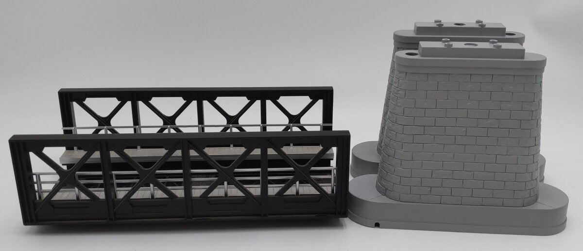 MTH 40-1106 O Scale Black Girder Bridge & Stone Pillars LN/Box