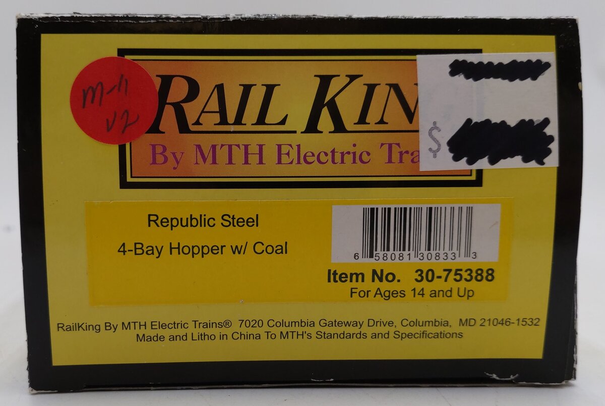 MTH 30-75388 O Republic Steel 4-Bay Hopper Car LN/Box