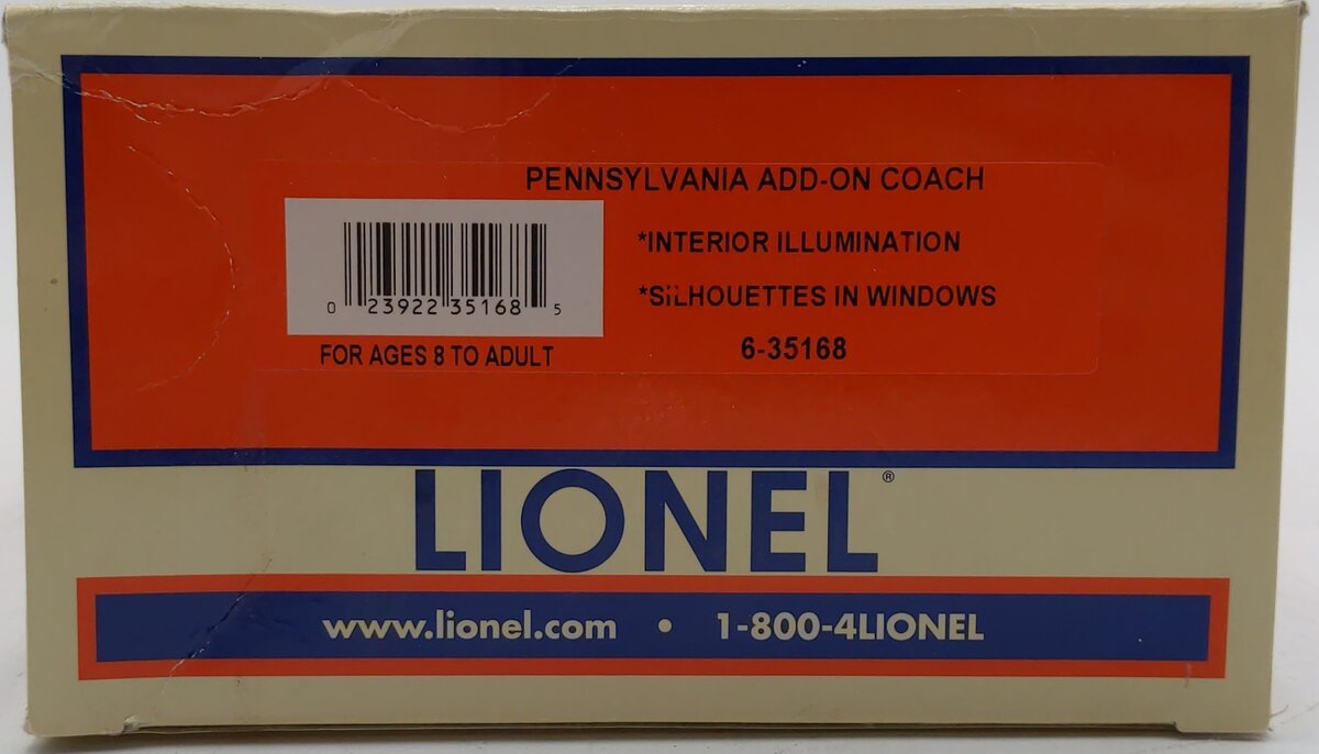 Lionel 6-35168 O Gauge Pennsylvania Add-On Coach Car #4048 LN/Box