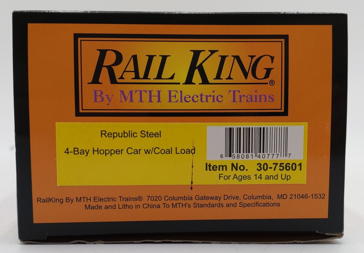 MTH 30-75601 O Republic Steel 4-Bay Hopper Car w/ Coal Load #218 LN/Box
