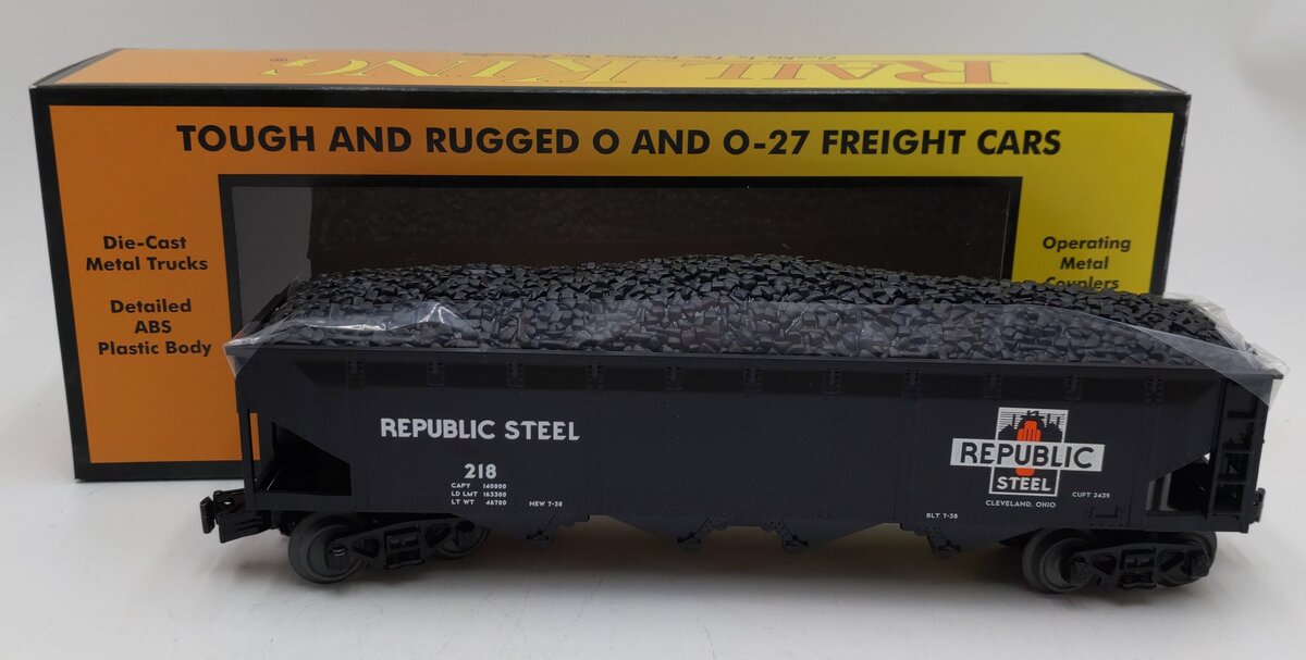 MTH 30-75601 O Republic Steel 4-Bay Hopper Car w/ Coal Load #218 LN/Box