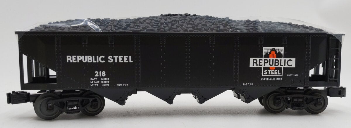 MTH 30-75601 O Republic Steel 4-Bay Hopper Car w/ Coal Load #218 LN/Box