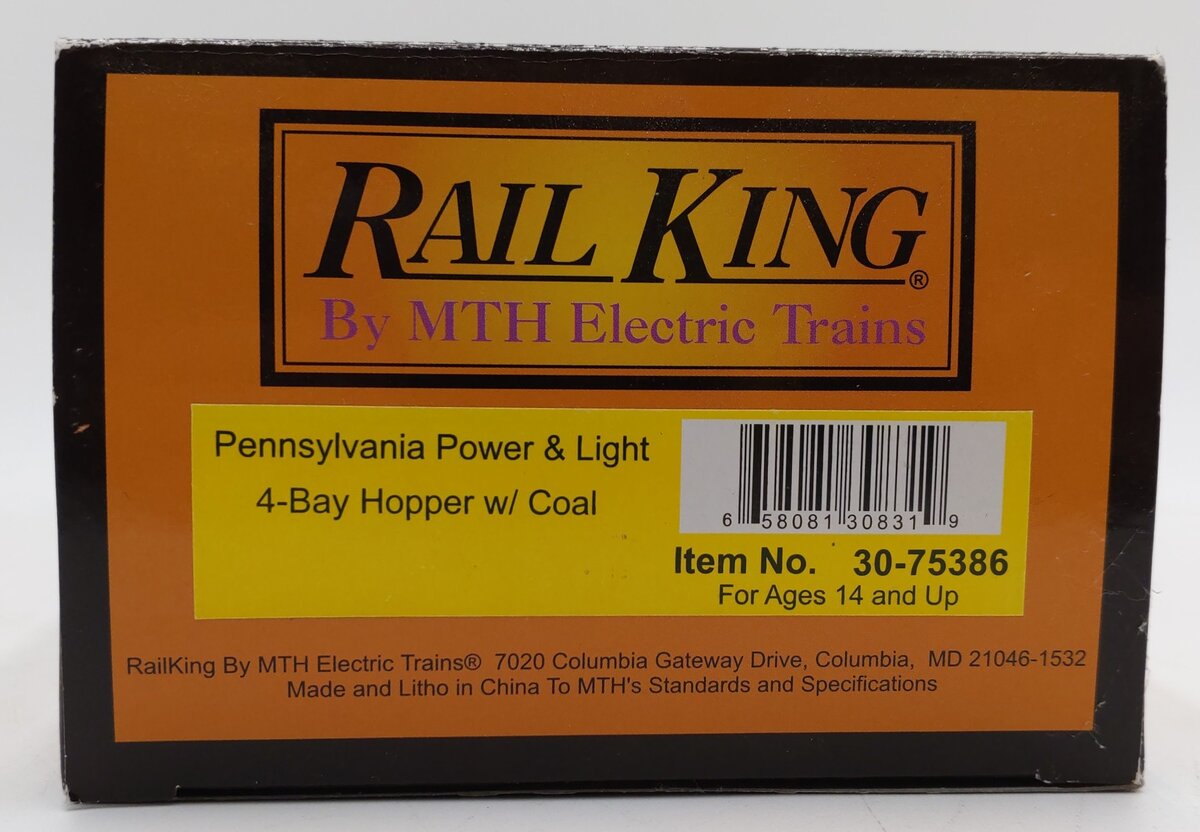 MTH 30-75386 O Pennsylvania Power & Light 4-Bay Hopper Car #100 LN/Box