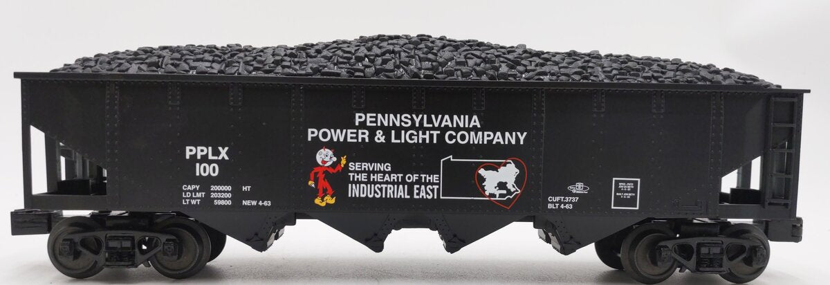 MTH 30-75386 O Pennsylvania Power & Light 4-Bay Hopper Car #100 LN/Box