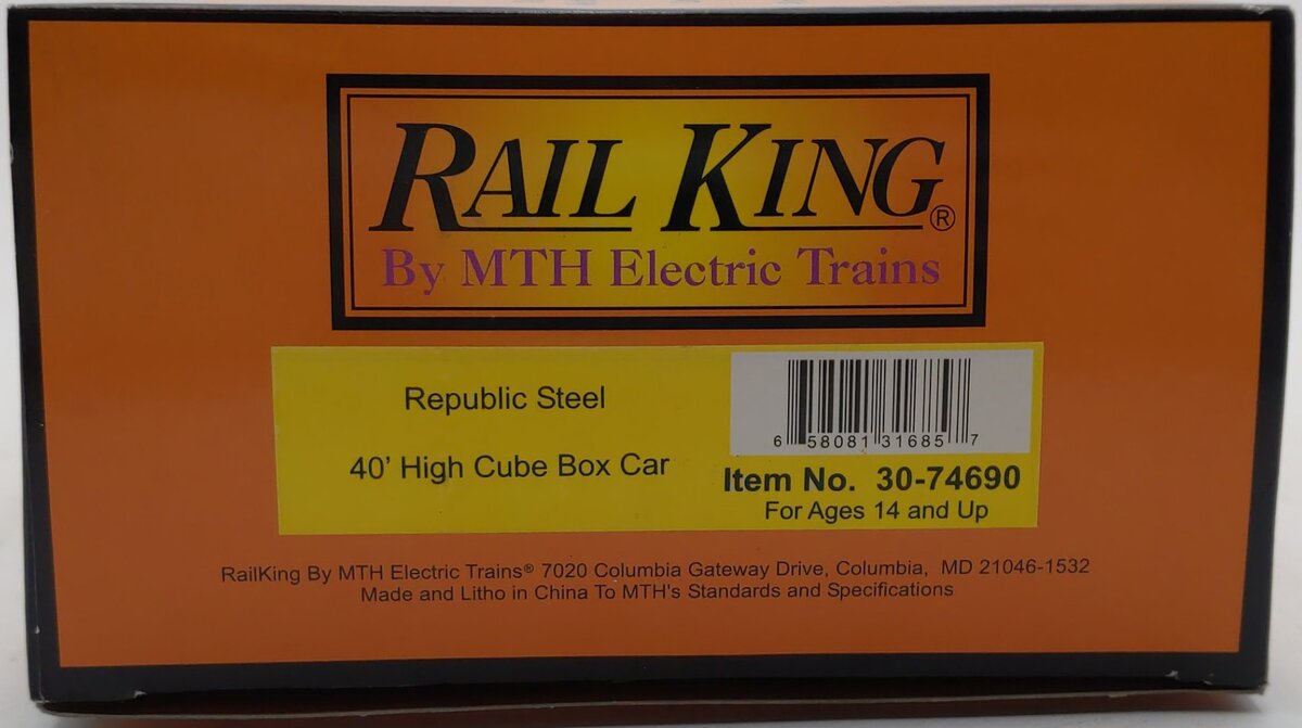 MTH 30-74690 Republic Steel 40' High Cube Box Car LN/Box