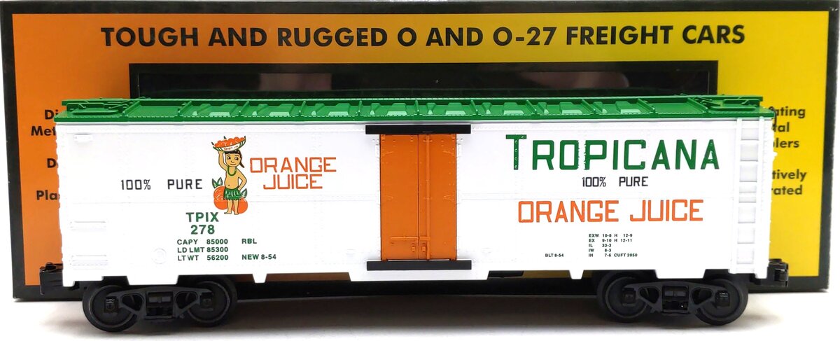 MTH 30-78215 O Tropicana RailKing Modern Reefer Car #278 LN/Box