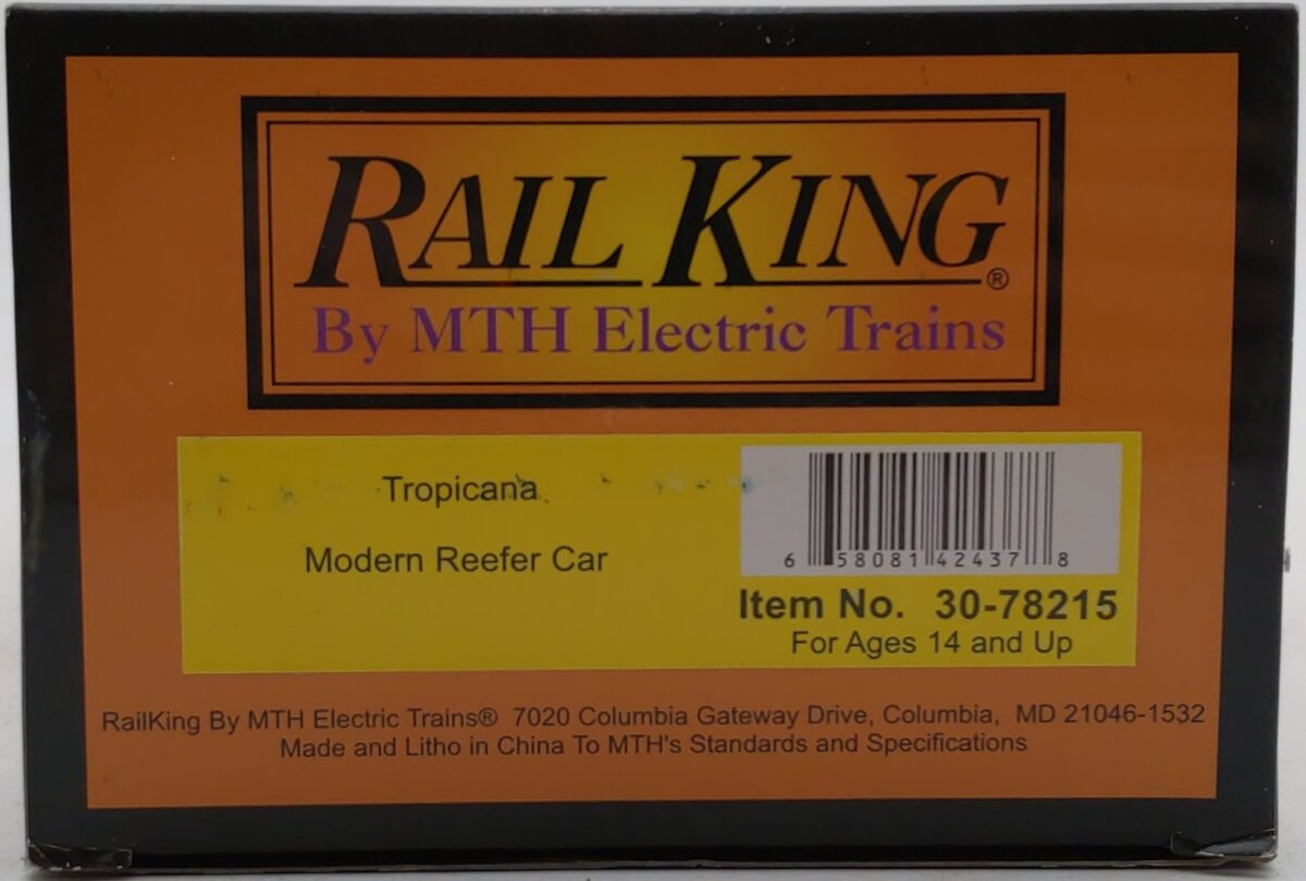 MTH 30-78215 O Tropicana RailKing Modern Reefer Car #278 LN/Box