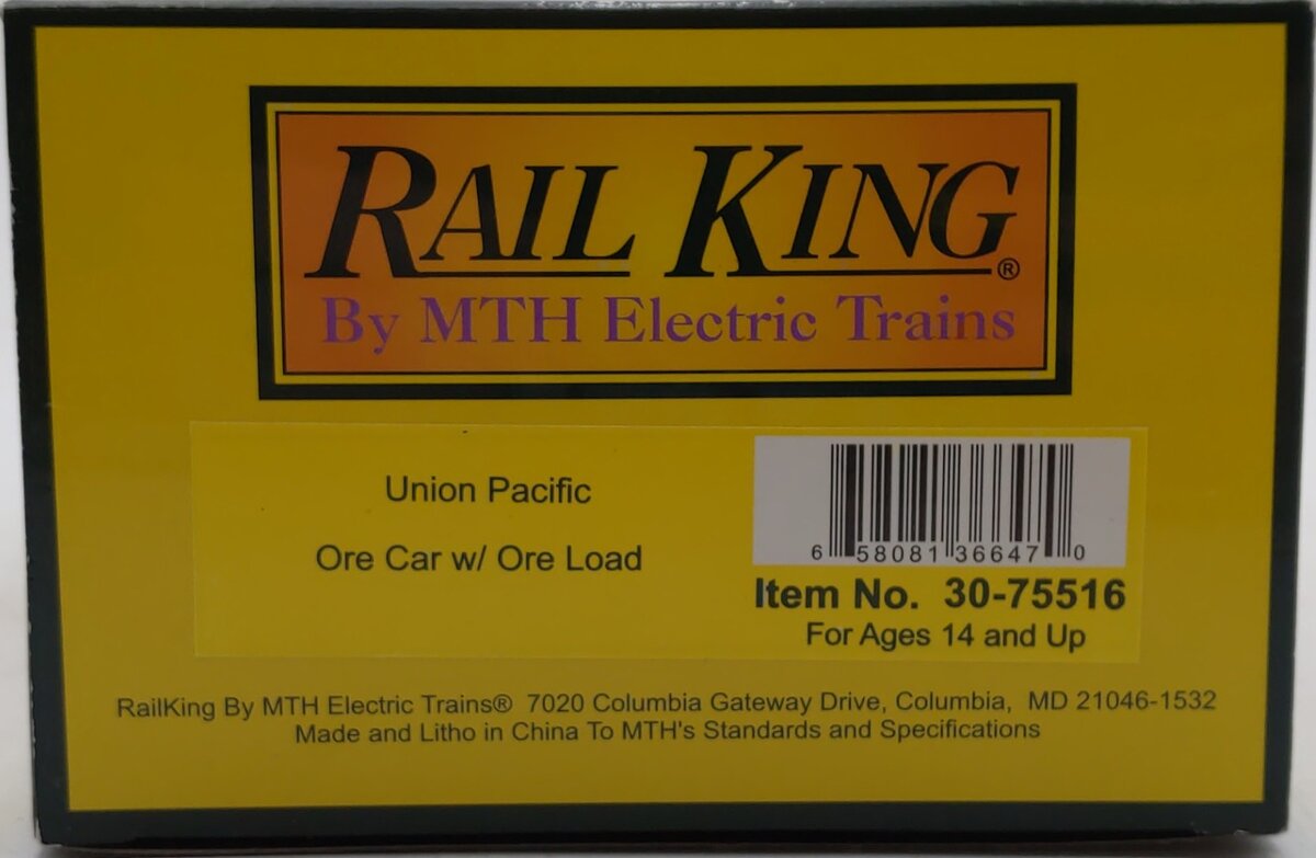 MTH 30-75516 O Union Pacific RailKing Ore Car w/Ore Load #8015 LN/Box