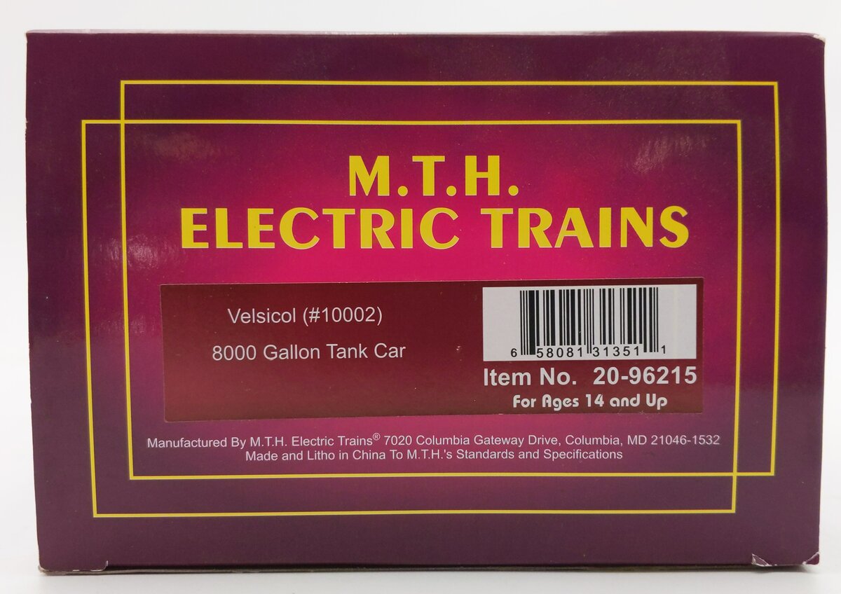 MTH 20-96215 O Gauge Velsicol 8000 Gallon Tank Car #10002 LN/Box