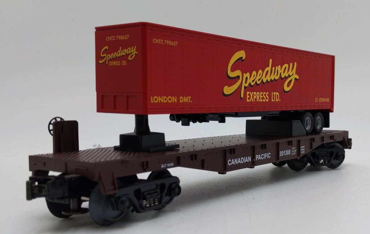MTH 30-7678 O Speedway Flatcar w/ 40' Trailer #301308 LN/Box