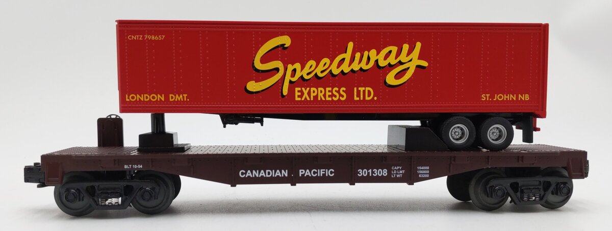 MTH 30-7678 O Speedway Flatcar w/ 40' Trailer #301308 LN/Box