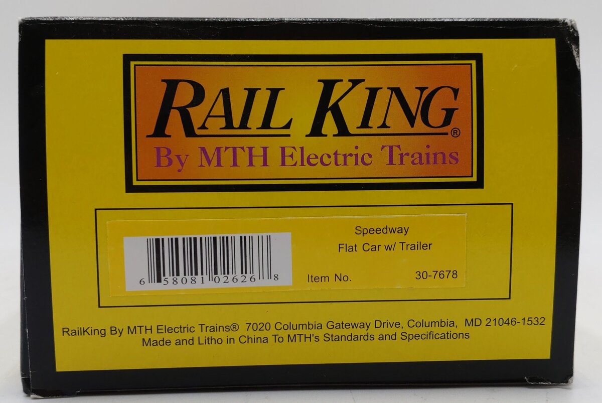 MTH 30-7678 O Speedway Flatcar w/ 40' Trailer #301308 LN/Box
