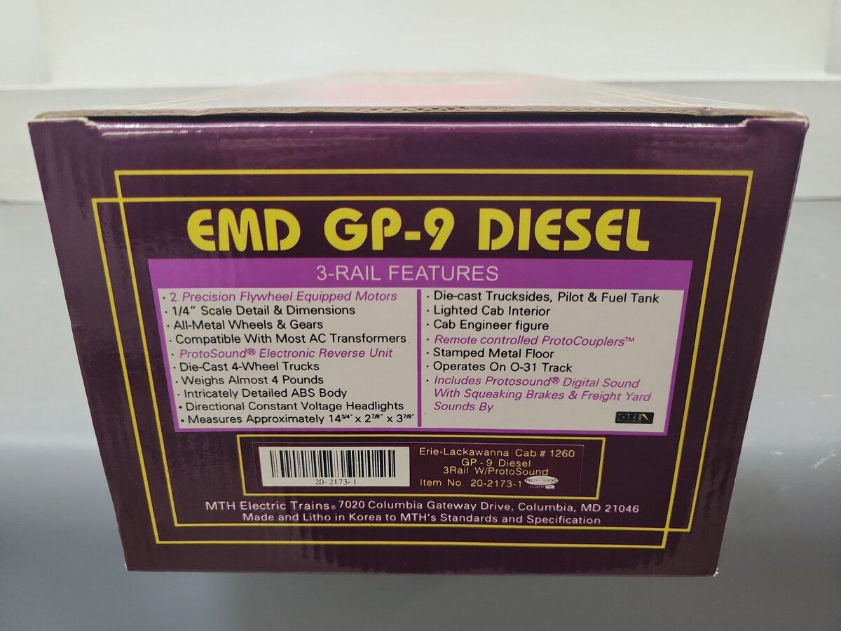 MTH 20-2173-1 O Gauge Erie-Lackawanna EMD GP-9 Diesel Engine #1260 with PS1 EX/Box