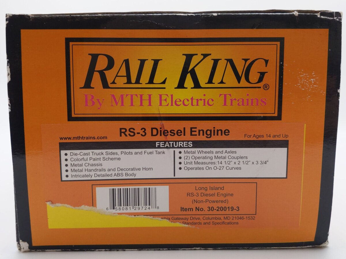 MTH 30-20019-3 Long Island RS-3 Diesel Engine Non-Powered EX/Box