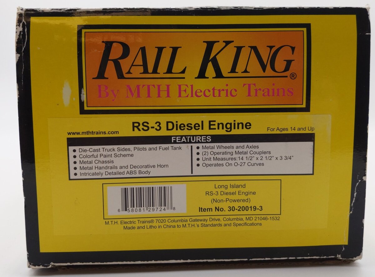 MTH 30-20019-3 Long Island RS-3 Diesel Engine Non-Powered EX/Box