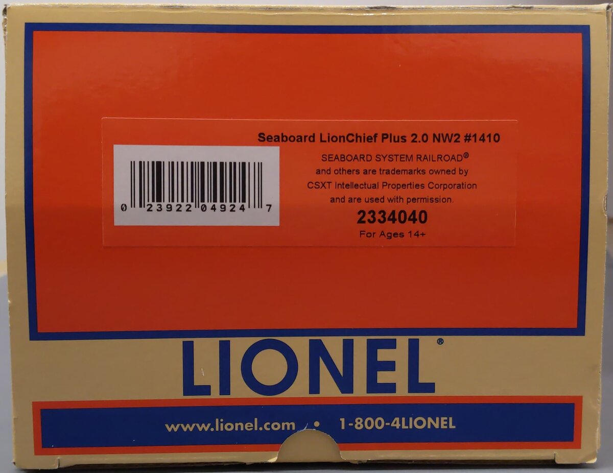 Lionel 2334040 O Seaboard LionChief Plus 2.0 NW-2 Diesel Locomotive #1410 LN/Box