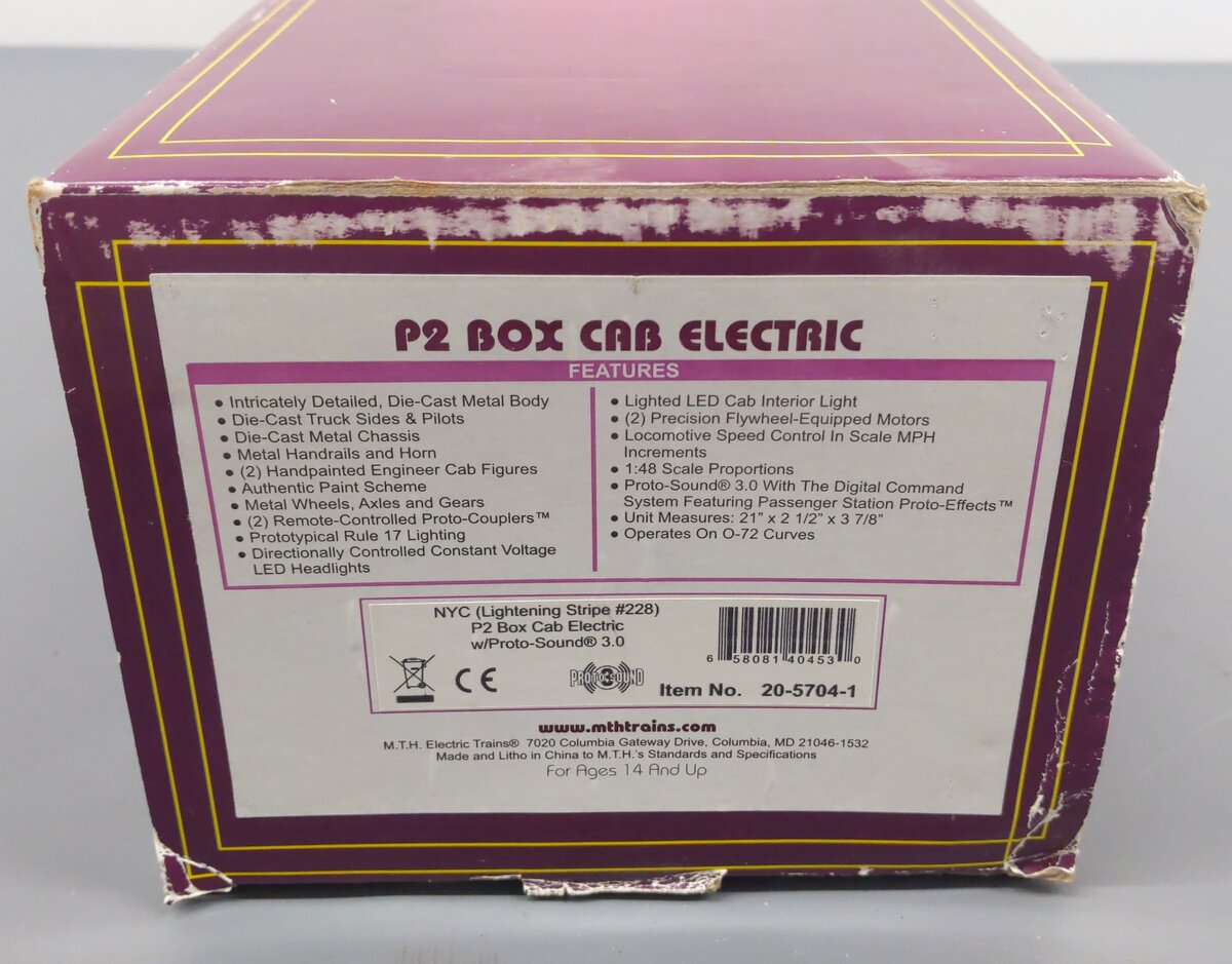 MTH 20-5704-1 O New York Central P2 Box Cab Electric Locomotive #228 w/ PS3 EX/Box