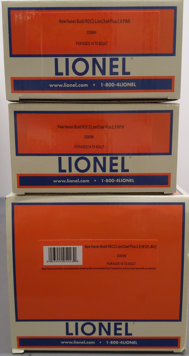 Lionel 2335090 O NH LionChief Plus 2.0 Budd RDC Unit Combo #120 & #42 (Set of 2) LN/Box