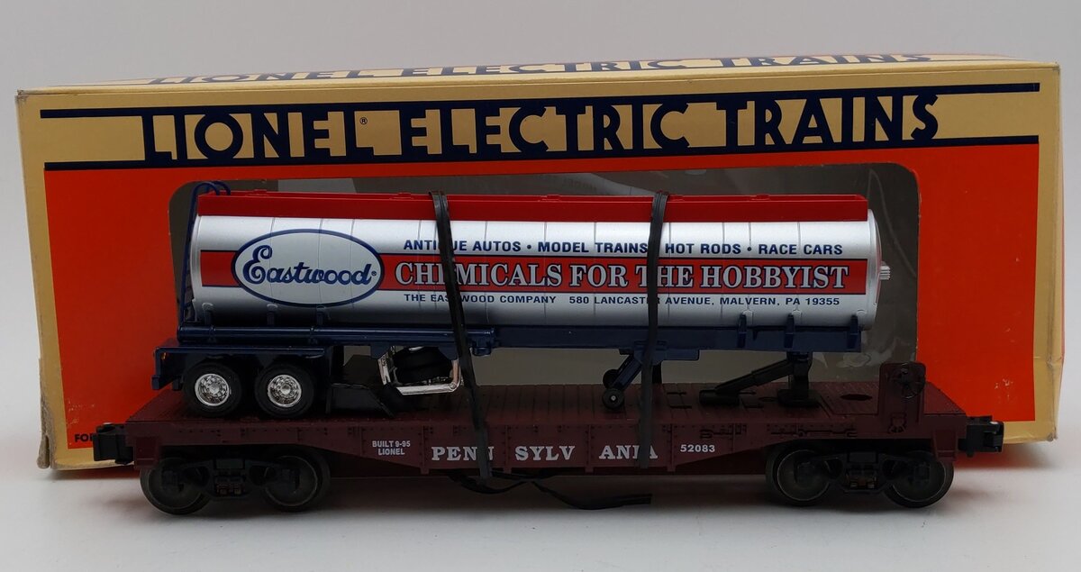 Lionel 6-52083 O Gauge Pennsylvania Flatcar w/ Eastwood Chemicals Tanker LN/Box