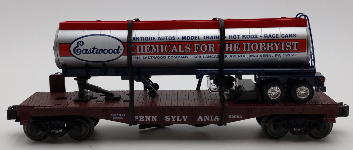 Lionel 6-52083 O Gauge Pennsylvania Flatcar w/ Eastwood Chemicals Tanker LN/Box