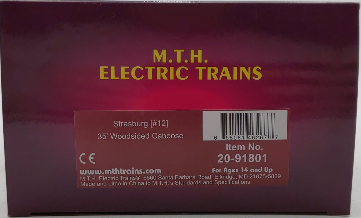 MTH 20-91801 O Gauge Strasburg 35' Woodsided Caboose #12 LN/Box