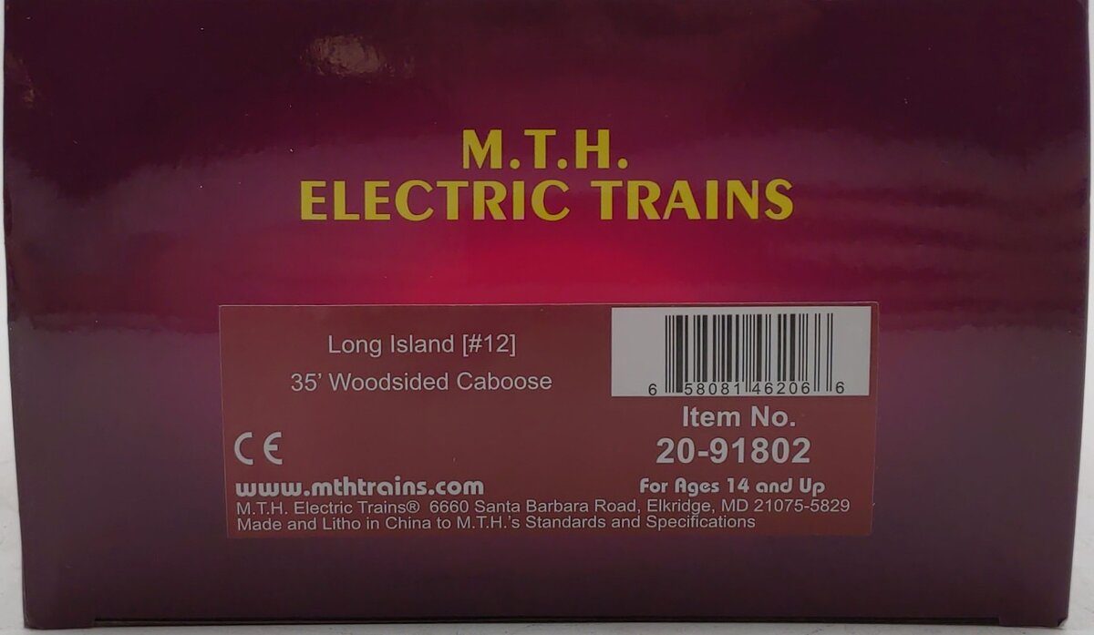 MTH 20-91802 O Gauge Long Island 35' Woodsided Caboose #12 LN/Box