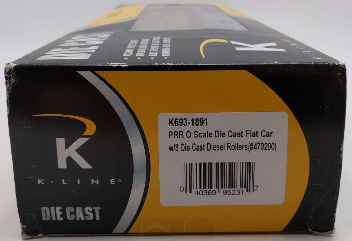 K-Line K693-1891 O Pennsylvania Diecast Flatcar #470200 w/3 Diesel Rollers LN/Box