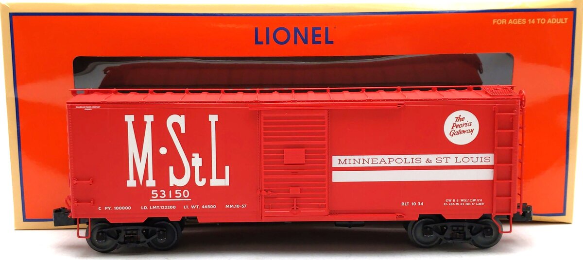 Lionel 2326680 O Minneapolis & St. Louis Grain Door Boxcar #53150 LN/Box