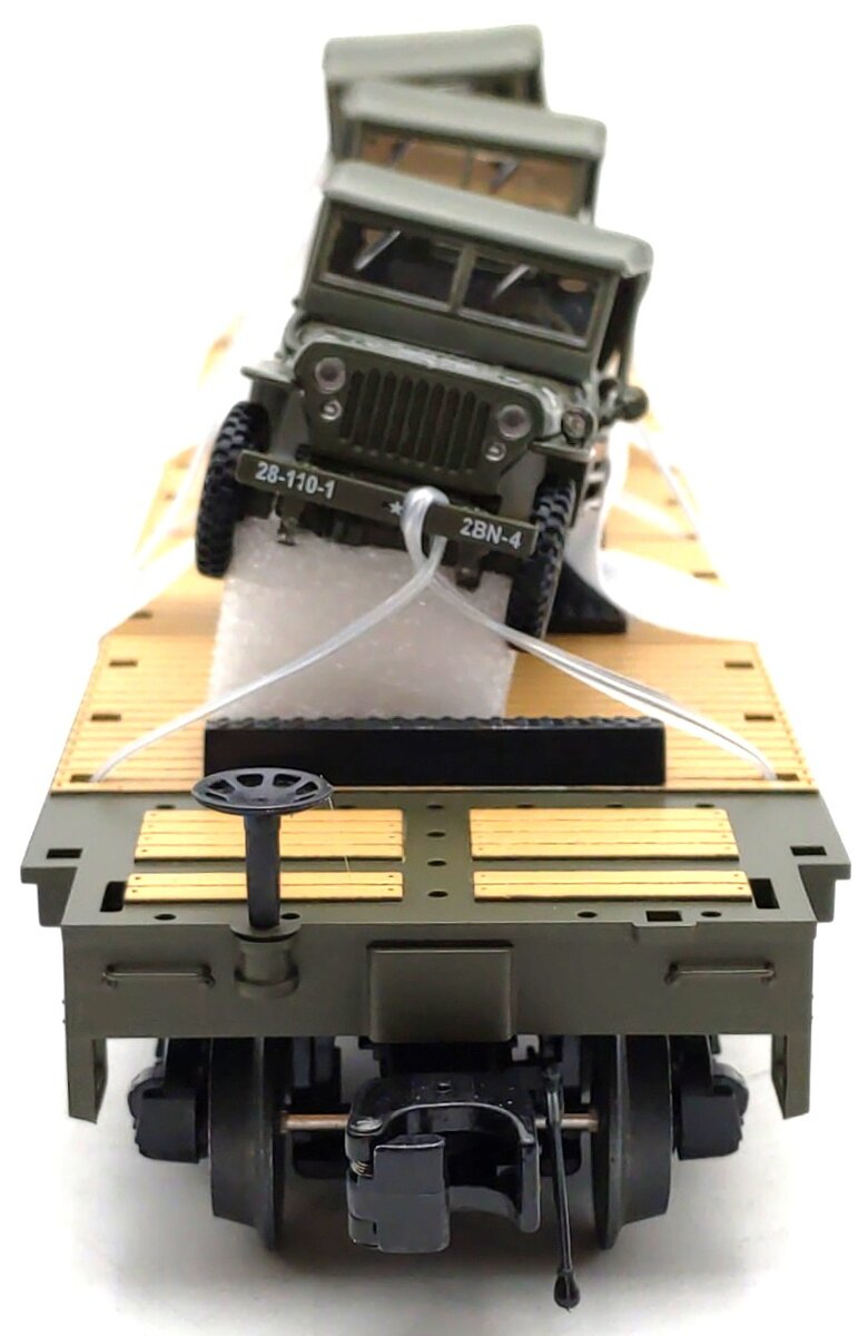 MTH 20-92356E U.S. Army Flat Car w/(3) Willy's Transport Vehicles LN/Box