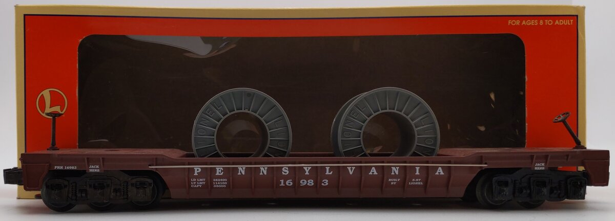 Lionel 6-16983 O Gauge Pennsylvania F-9 Well Car w/Cable Reels #16983 VG/Box