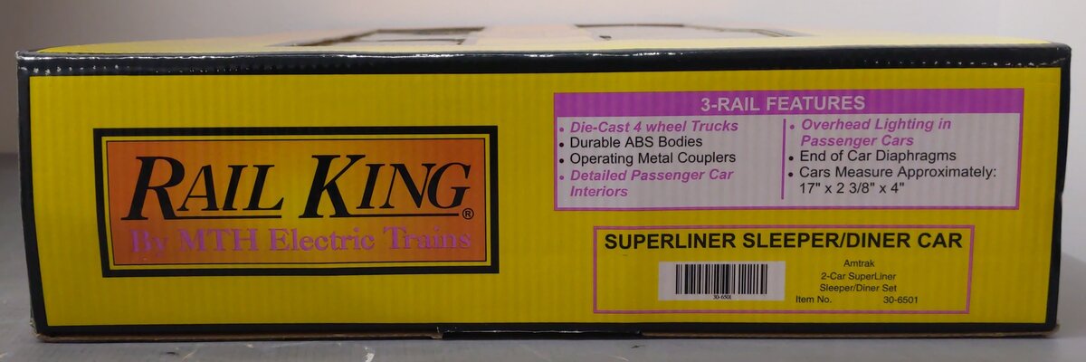 MTH 30-6501 O Gauge Amtrak SuperLiner Sleeper/Diner 2-Car Set EX/Box