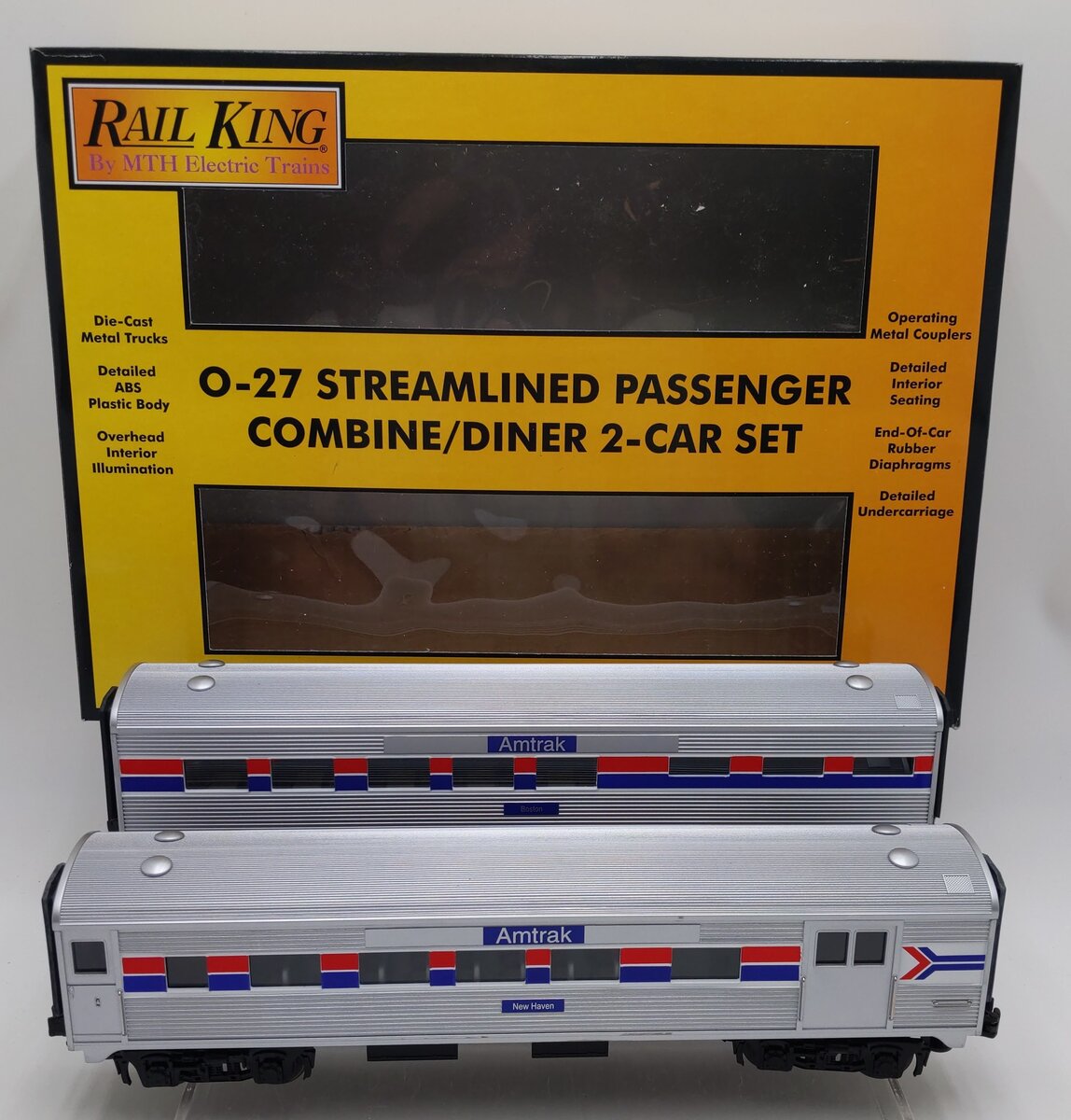 MTH 30-6004 O Amtrak Streamlined Combine/Diner Set Passenger Set (Set of 2) LN/Box