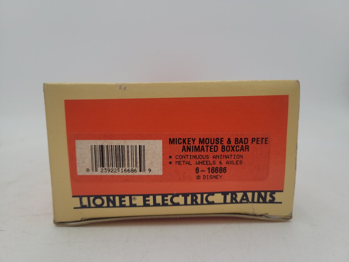 Lionel 6-16686 O Gauge Disney Mickey Mouse & Big Bad Pete Animated Boxcar EX/Box