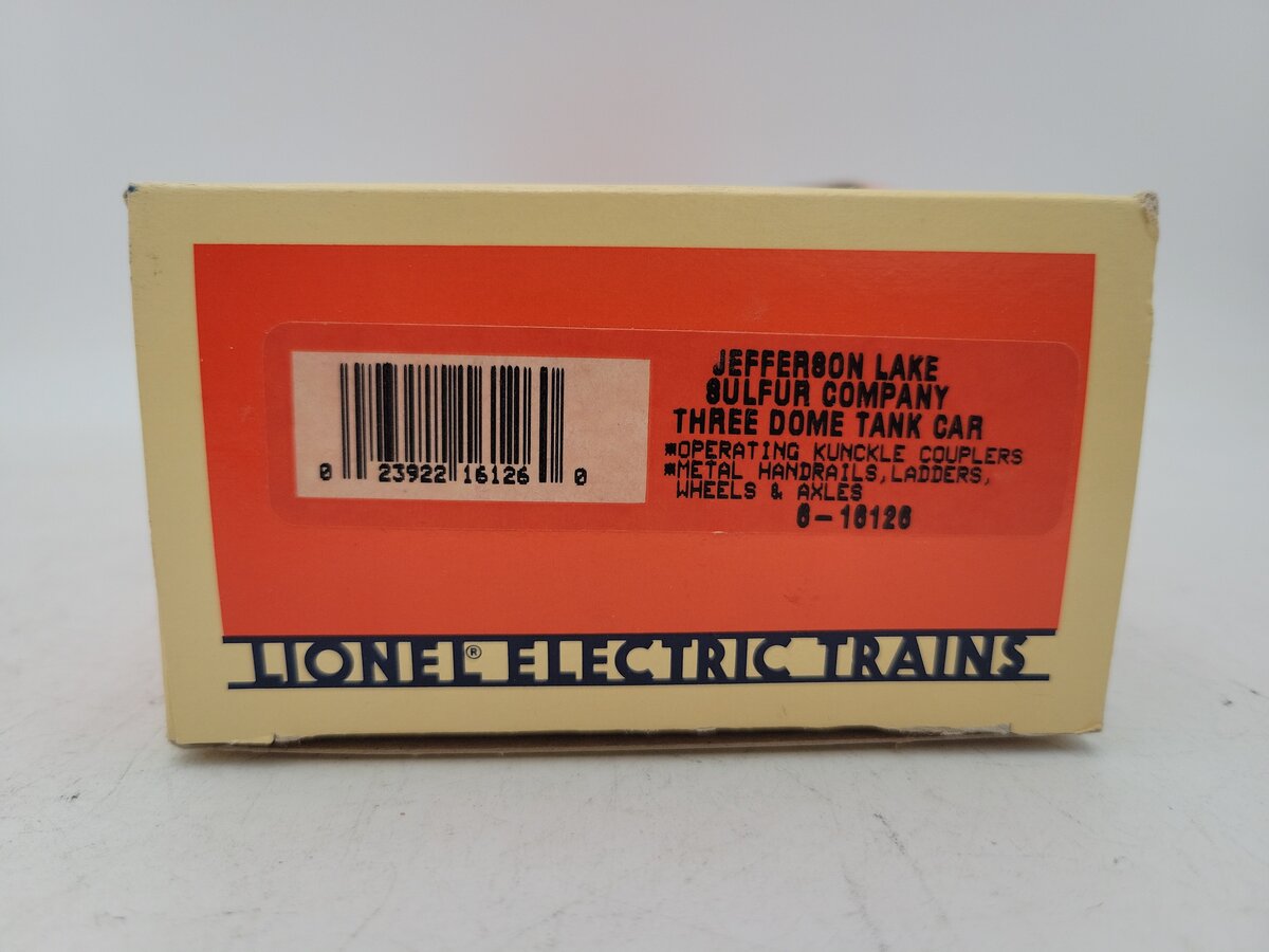 Lionel 6-16126 O Gauge Jefferson Lake Sulfur Company 3 Dome Tank Car EX/Box