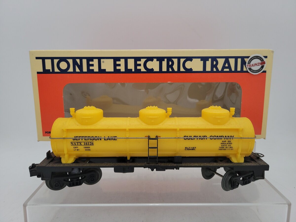 Lionel 6-16126 O Gauge Jefferson Lake Sulfur Company 3 Dome Tank Car EX/Box