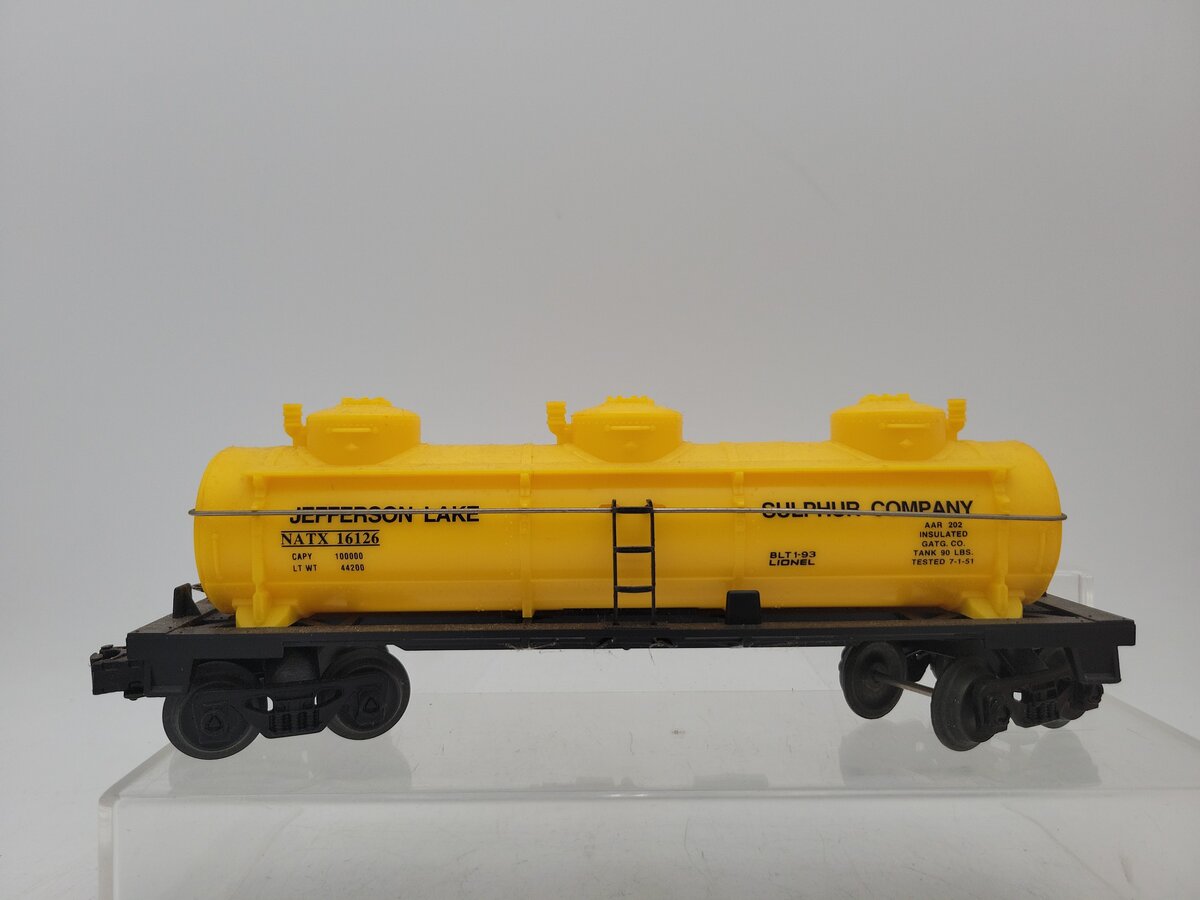 Lionel 6-16126 O Gauge Jefferson Lake Sulfur Company 3 Dome Tank Car EX/Box