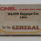 Lionel 6-9551 O Gauge W&ARR US Mail/Baggage Car #9551 EX/Box
