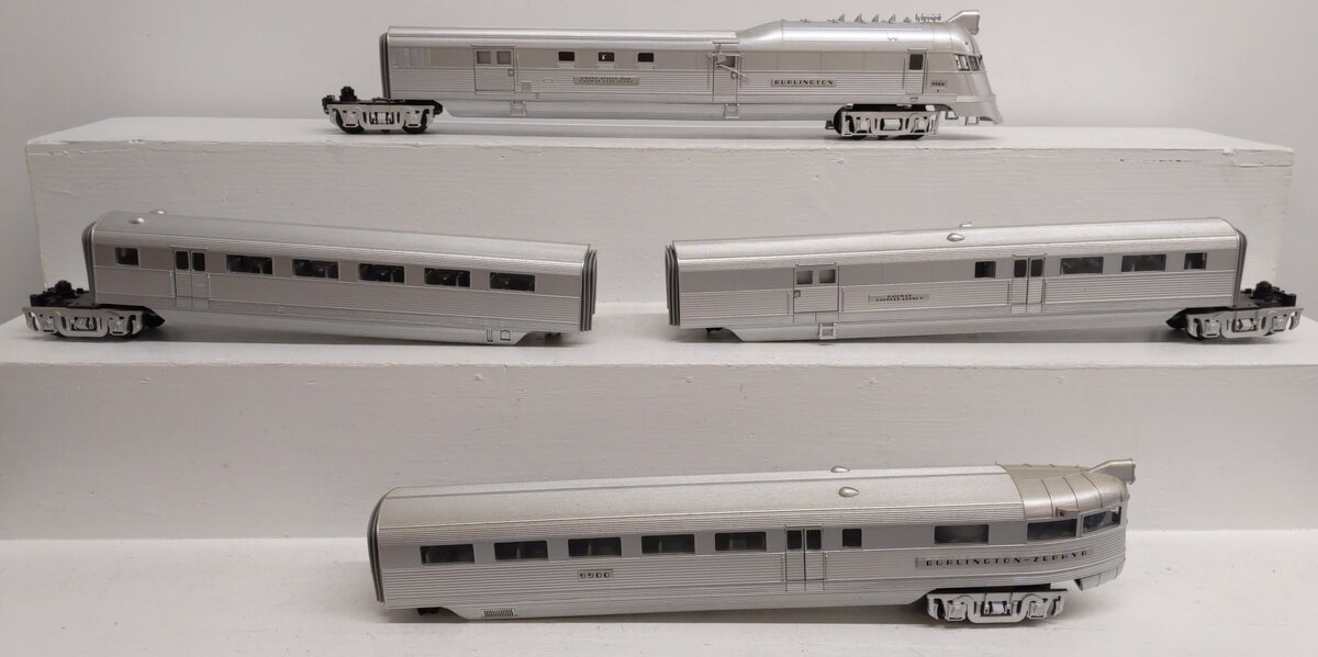 MTH 20-2543-1 Burlington Pioneer Zephyr O Gauge Diesel Passenger Set EX
