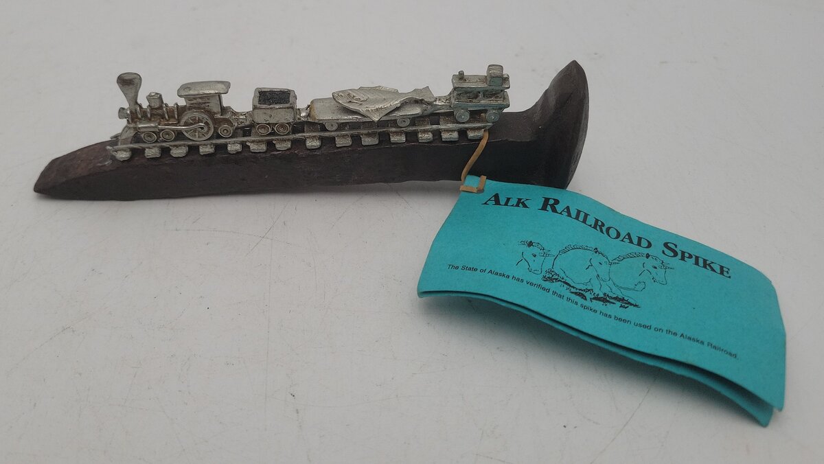 Real Alaskan Railroad Spike w/ Metal Steam Train VG