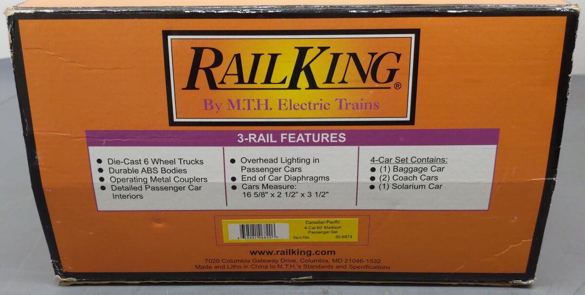 MTH 30-6973 O Canadian Pacific RailKing 60' Madison Passenger Car Set (Set of 4) EX/Box